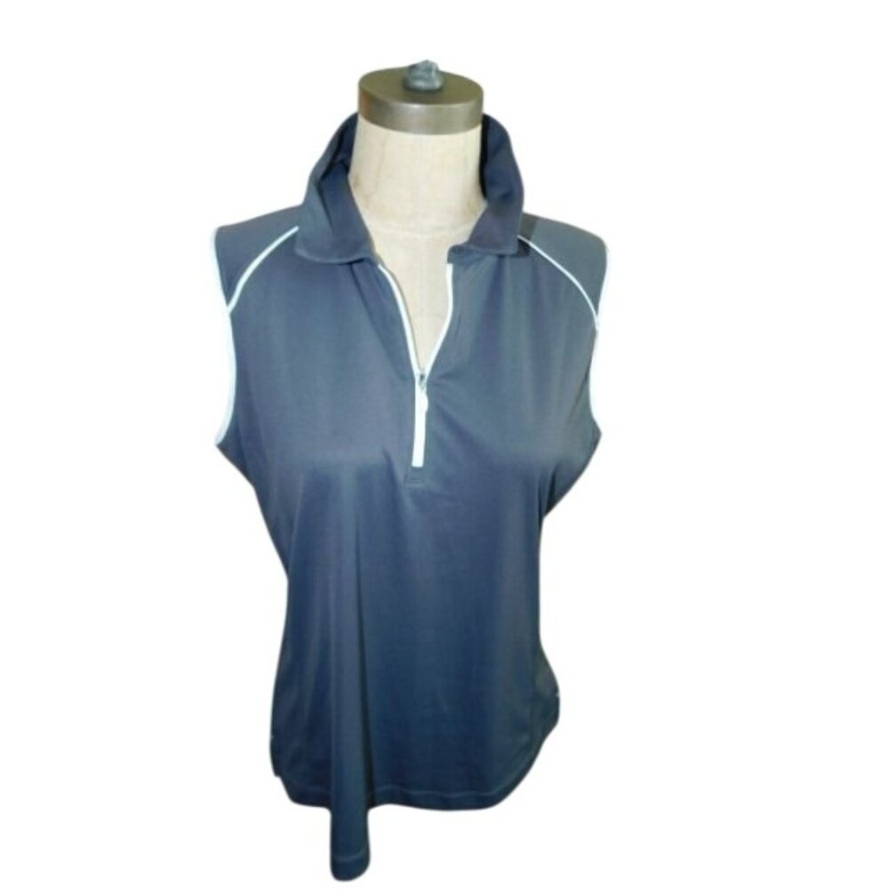 Slazenger Size L Large Gray White Ladies Pickleball Golf Tennis Activewear Top